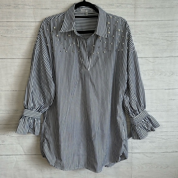 Krontrol Stripped Half Sleeve Embellished Blouse | SIZE M - Picture 1 of 8